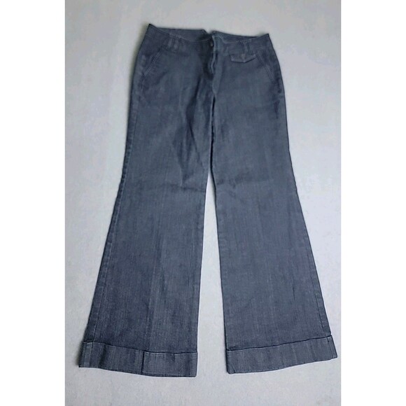 Loft Trouser Flare Jeans Womens 8P Petite 31x28 Dark Blue Low Rise Stretch Boho - Picture 1 of 13